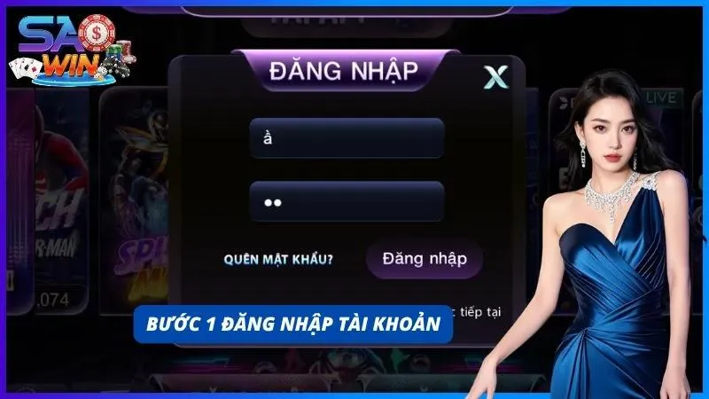 Giao diện đăng nhập tài khoản SAOWIN trên thiết bị