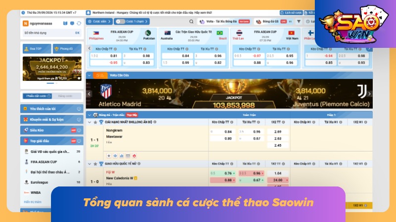 Giao diện sảnh thể thao saowin trực quan và sinh động 